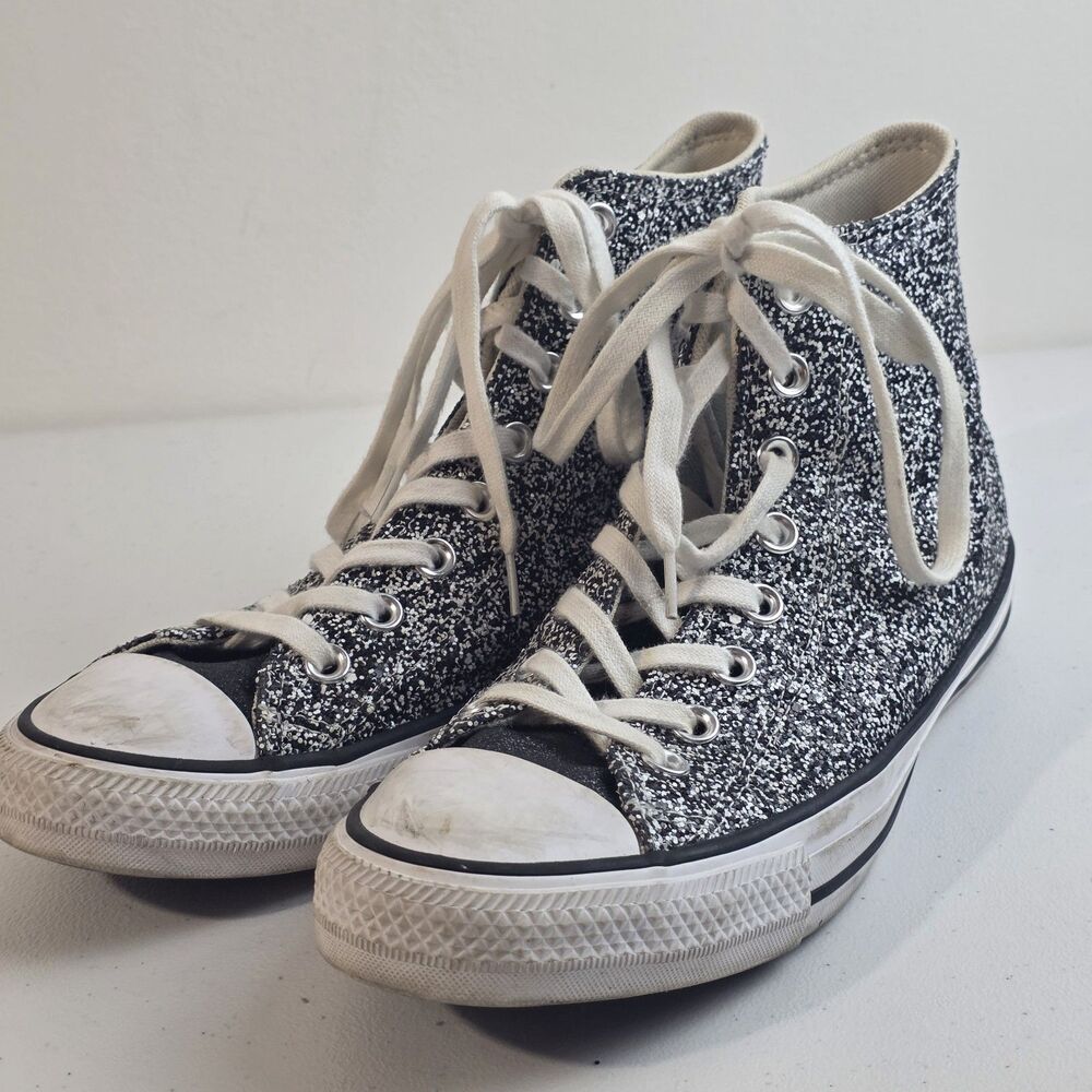 Converse Platform High Top Sneakers Chuck Taylor Glittery Silver Black Womens 9 - Picture 5 of 8